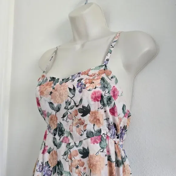 Nas Boutique Floral Mini Slip Dress Gold Satin Trim-S Y2K Cottagecore Coquette - Picture 2 of 8